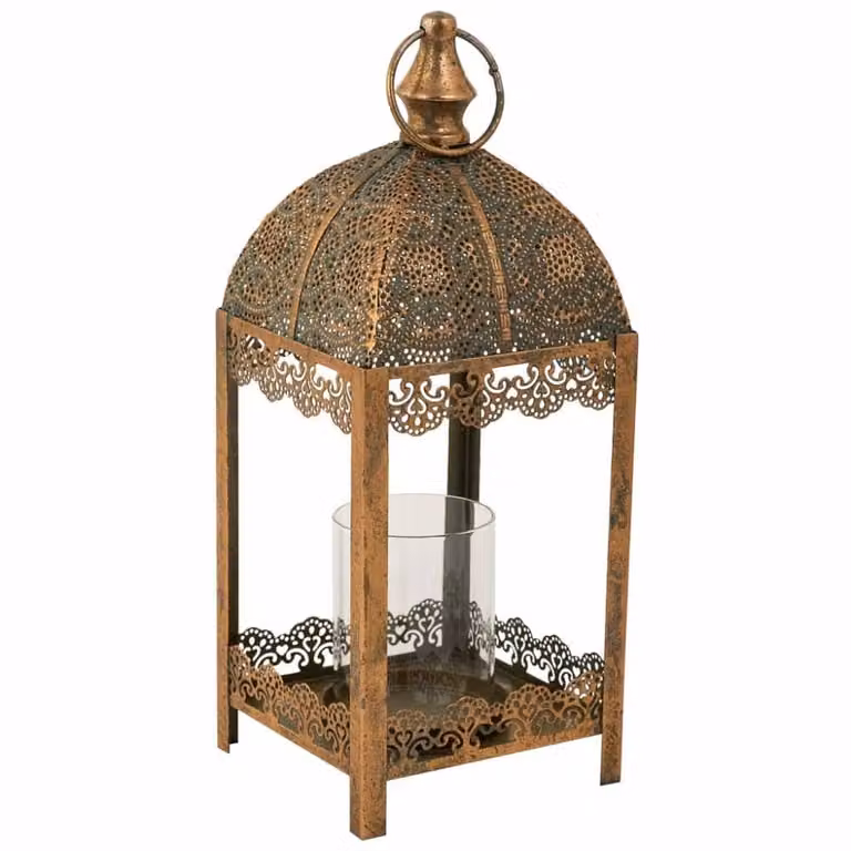 Portavelas de metal dorado Wanderlust deco con diseño geométrico oriental, An/P/Al: 14 x 14 x 36 cm