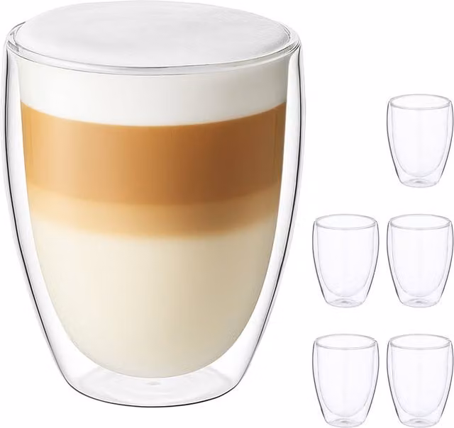 Juego de 6 vasos para latte macchiato de doble pared relaxdays en vidrio transparente de 350 ml