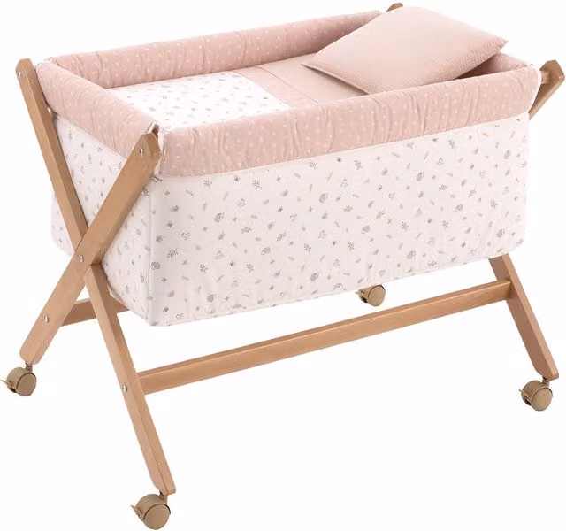 Minicuna Cambrass Princess de madera de haya en color rosa y natural, An/P/Al: 55 x 87 x 74 cm