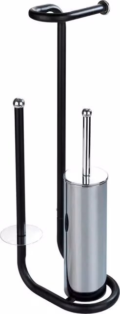 Portarollo de papel higiénico con cepillo de WC Wenko en color negro y plata de metal con soporte para repuesto
