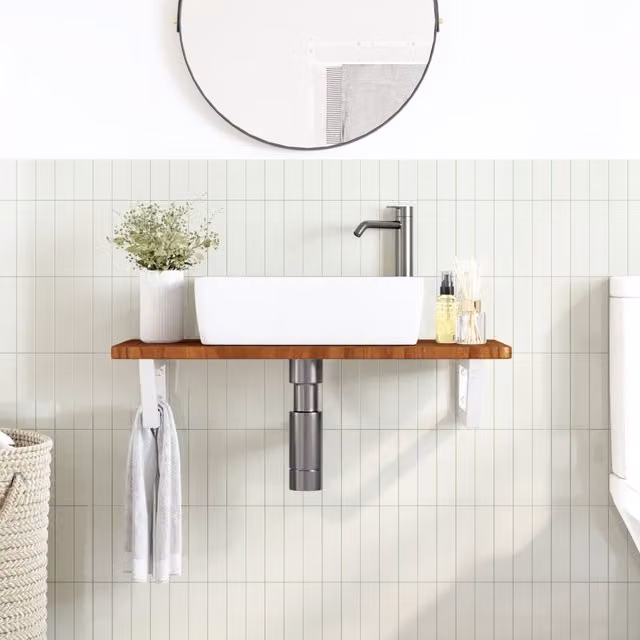 Estante de lavabo de pared SYFAX de madera de roble y metal en color marrón y blanco