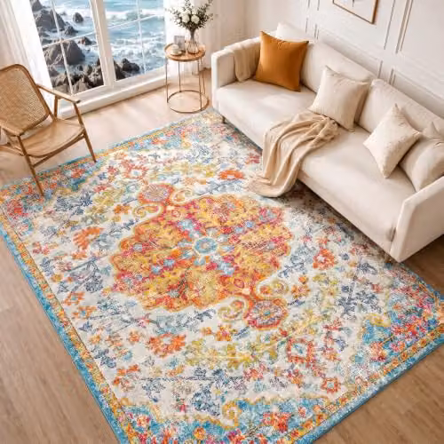 Alfombra rectangular Surya de estilo oriental y diseño shabby chic multicolor para salón o dormitorio, An: 160 cm, Al: 220 cm