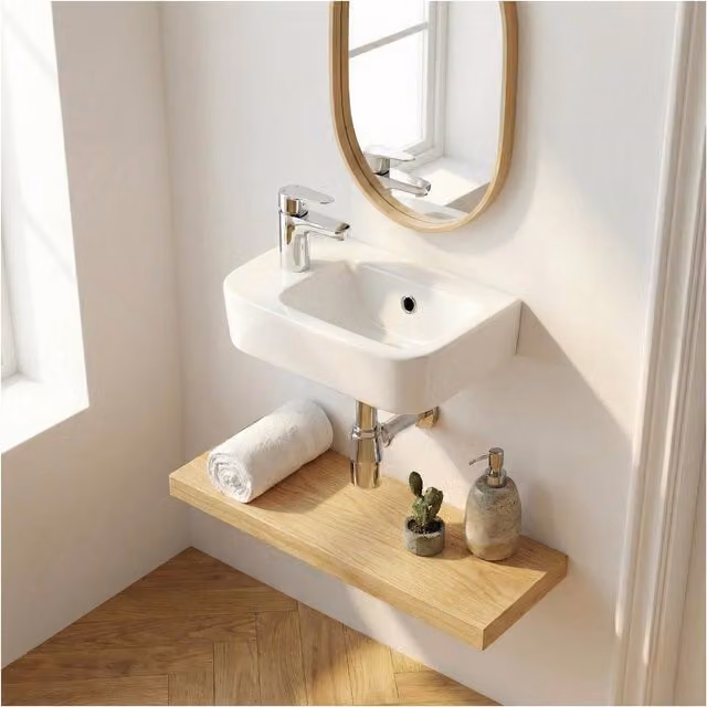 Lavabo de encimera o suspendido Moki de cerámica blanca rectangular An/P/Al: 43 x 37 x 14 cm