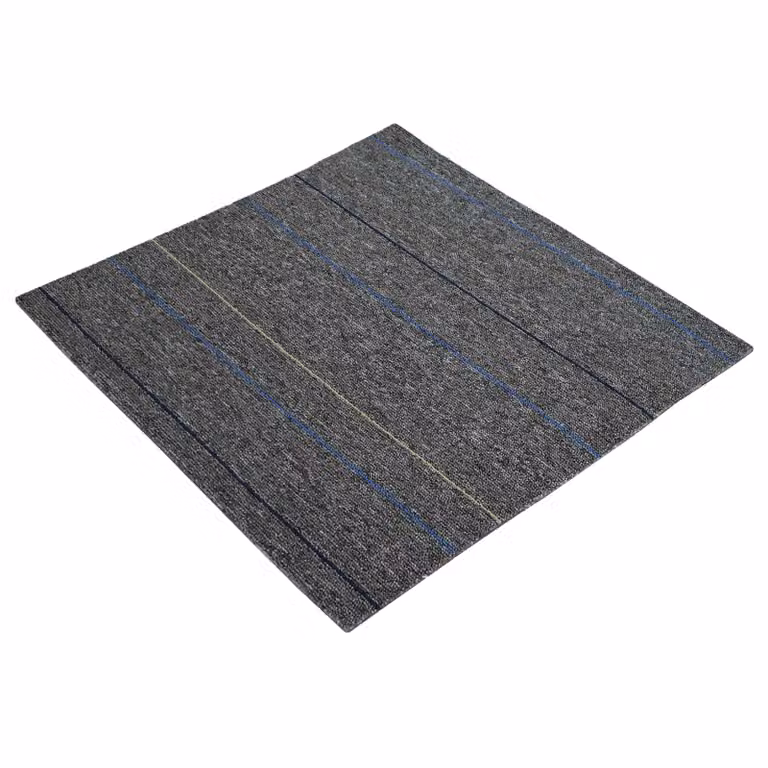 Set de 36 azulejos de alfombra vidaXL modernos con rayas en color gris, fabricados en polipropileno con pelo en bucle, An/P: 50 x 50 cm