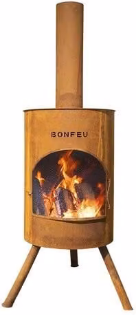 Chimenea de leña exterior BONFEU Bonton 60 de acero Corten color marrón, Diámetro: 60 cm, Altura: 195 cm