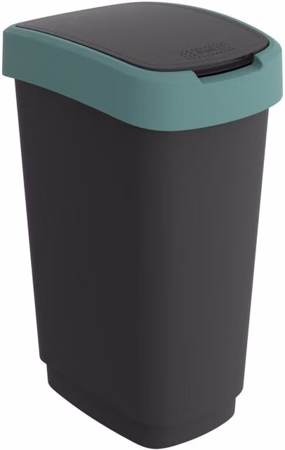 Papelera Rotho Twist de 50 l con sistema swing en color verde y antracita, resistente a huellas y con cierre suave
