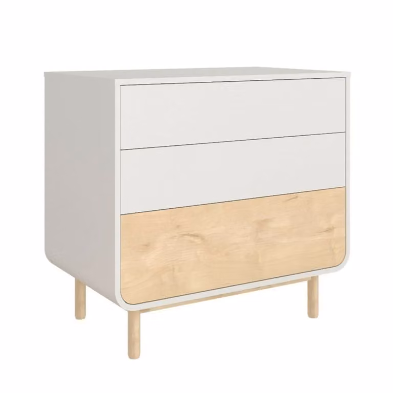Cómoda de 3 cajones ID Kids en blanco y madera de roble para habitación infantil