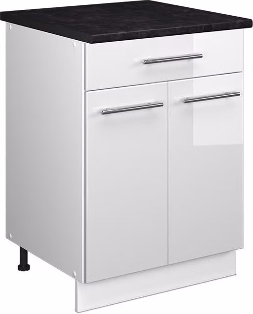 Mueble bajo para fregadero o placa Vicco Fame-Line en blanco alto brillo y antracita con cajón, An: 60 cm, Al: 60 cm, P: 35,5 cm, Al: 82 cm