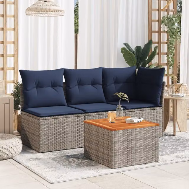 Mesa de jardín cuadrada SYFAX de madera de acacia y ratán gris y marrón An/P/Al: 55 x 55 x 37 cm