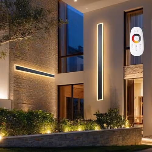 Pack de 2 Apliques de Pared LED VEVOR Modernos para Exterior, Luz Omnidireccional Ajustable con Control Remoto, Resistente al Agua IP65, Color Negro, An/P/Al: 150 x 12 x 4,5 cm