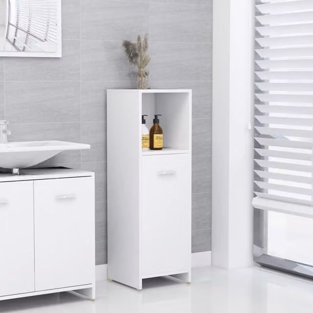 Armario de baño moderno Maison Exclusive en madera contrachapada blanca con puertas batientes y estantes internos, An/P/Al: 30 x 30 x 95 cm