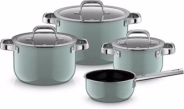 Set de 4 ollas WMF Fusiontec Mineral Pro de acero inoxidable color verde Eucalyptus Hazel