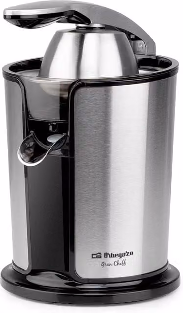Exprimidor de cítricos profesional Orbegozo EP 4300 de 1100W en acero inoxidable color plata con brazo de palanca y sistema antigoteo