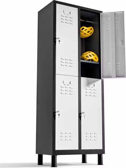 Armario metálico de taquillas Twinthink con 6 puertas y llave en blanco y negro, altura: 180 cm