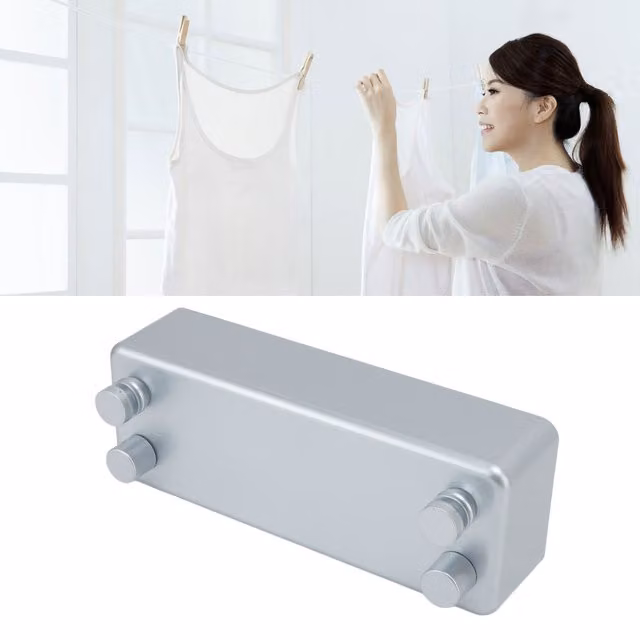 Tendedero de pared retráctil doble Infinite de acero inoxidable reforzado en color plata, longitud de 4,2 m, An/P/Al: 24 x 8,8 x 5,7 cm
