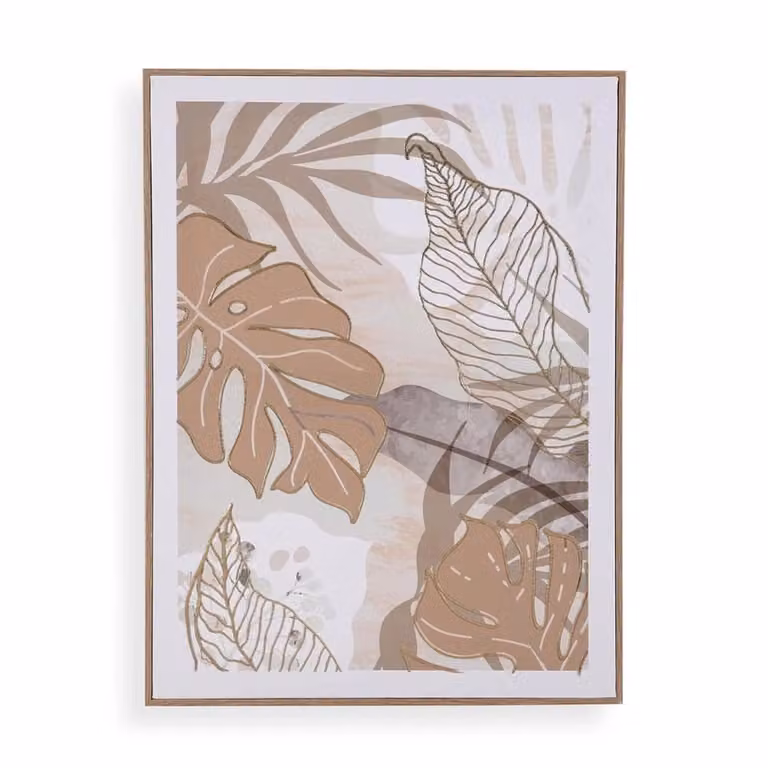 Cuadro decorativo de hojas monstera con diseño floral y estilo botánico de La Loja de Ana en colores beige y blanco, An: 60 cm, Al: 45 cm