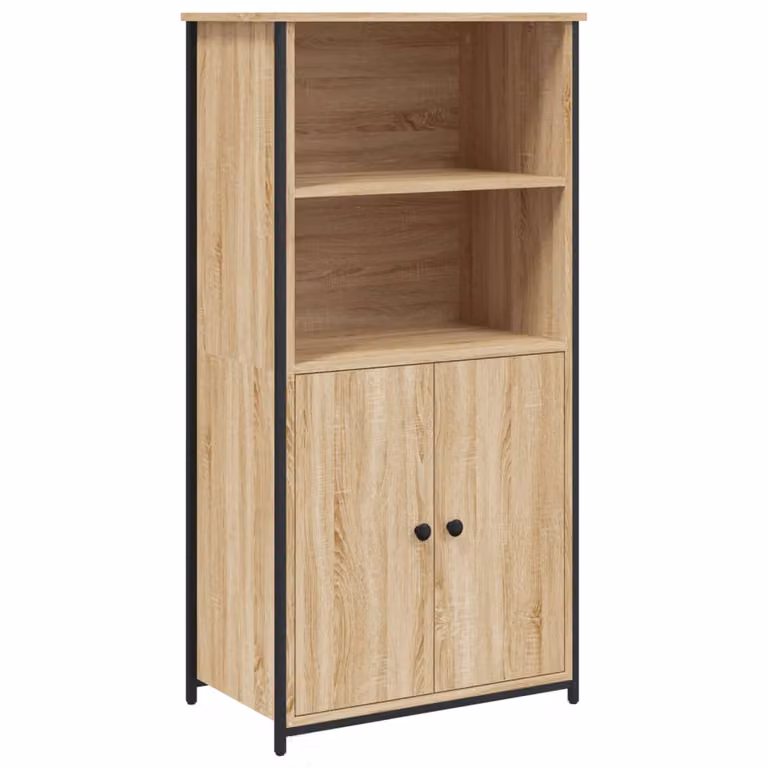 Aparador alto vidaXL de madera en roble Sonoma y color marrón con puertas con bisagras y estantes internos, An/P/Al: 62 x 36 x 121,5 cm
