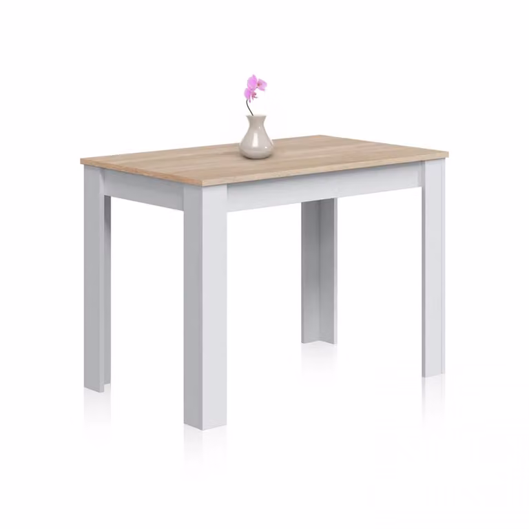 Mesa de comedor fija y compacta Dina de DUEHOME en blanco mate y roble, An/P/Al: 109 x 67 x 78 cm