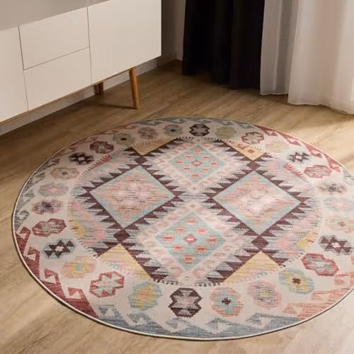 Alfombra Benuta Basic George Multicolor Redonda de 120 cm con Estilo Vintage y Abstracto para Salón, Comedor o Dormitorio