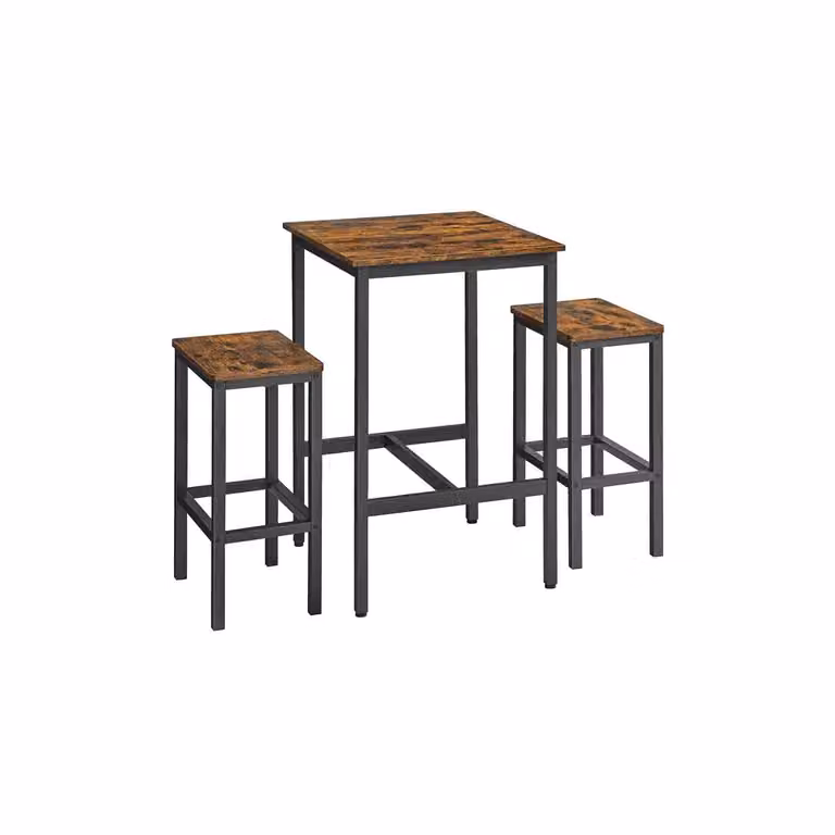 Conjunto de mesa de bar con 2 taburetes VASAGLE en marrón rústico y negro