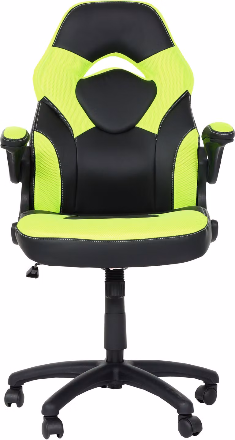 Silla de oficina ergonómica Mendler giratoria en piel sintética color negro y verde