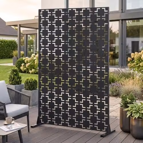 Biombo separador de ambientes casa.pro Basciano de acero galvanizado para exterior e interior, color negro, An/P/Al: 120 x 40 x 180 cm