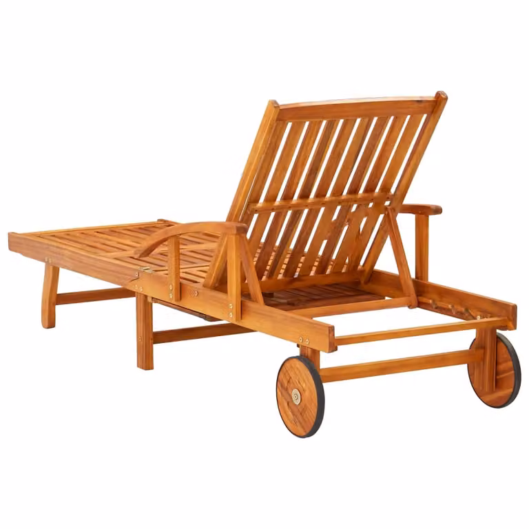 Set de 2 tumbonas Syfax con mesa y cojines azules de madera de acacia tratada para jardín o terraza