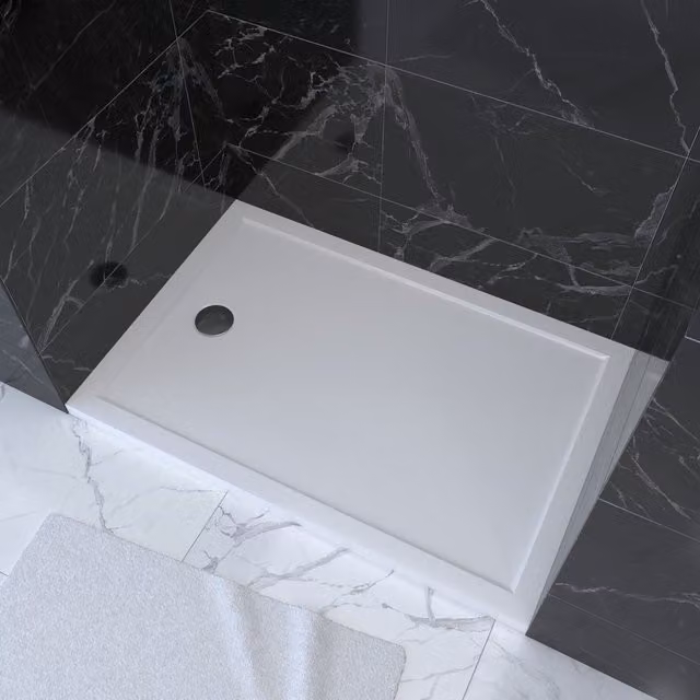 Plato de ducha rectangular AURLANE de acrílico blanco antideslizante extraplano An/P/Al: 120 x 80 x 4 cm