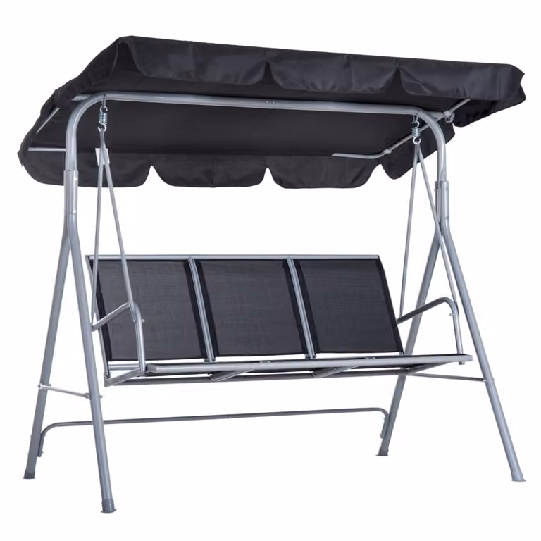 Columpio de 3 plazas REDOM con toldo ajustable y reposabrazos en color gris y plata, An/P/Al: 171 x 108 x 154 cm