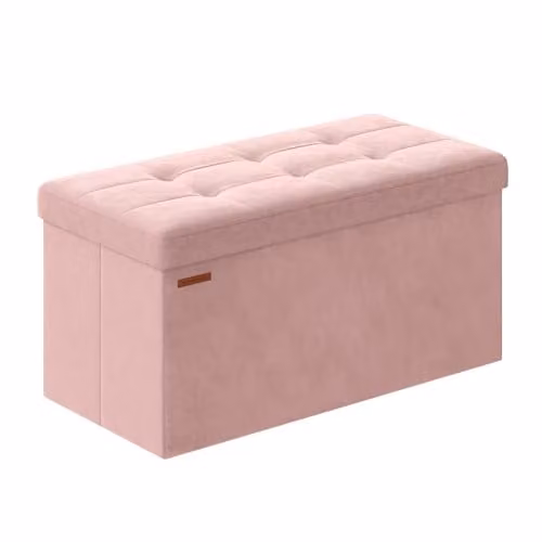 Banco de almacenaje plegable SONGMICS de terciopelo rosa con 2 cajas de almacenaje, An/P/Al: 76 x 38 x 38 cm