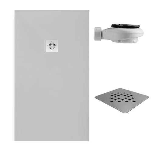 Plato de ducha rectangular SoulHome de resina mineral en color gris claro, antideslizante y extraplano, An/P/Al: 150 x 70 x 3 cm