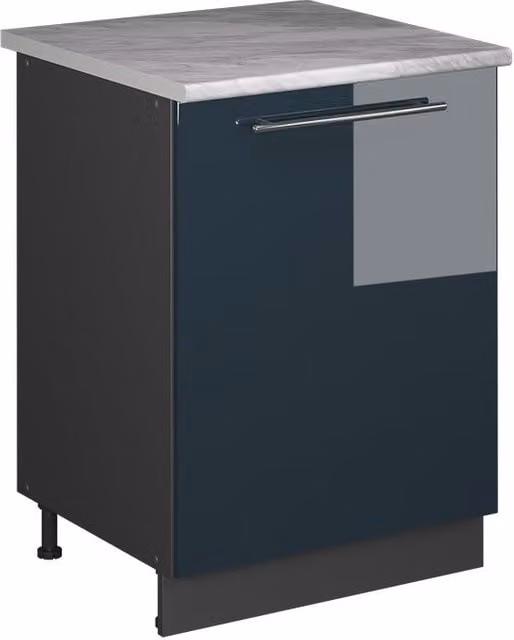 Mueble bajo para fregadero Vicco Fame-Line en azul oscuro alto brillo y antracita, An: 60 cm, Al: 82 cm, P: 60 cm