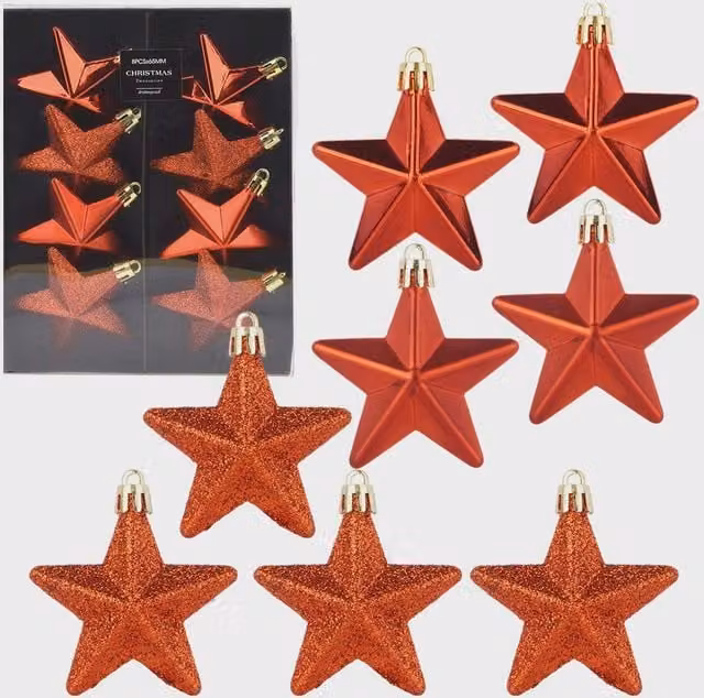 Set de 8 adornos de Navidad con forma de estrella de NORTHIX en color rojo, de plástico e irrompibles, Diámetro: 6,5 cm