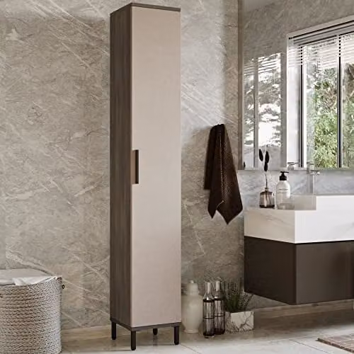 Armario alto Lieto en.casa para baño o cocina de 6 niveles, fabricado en metal y aglomerado, color roble gris/beige, Al x An x P: 184 x 30 x 30 cm