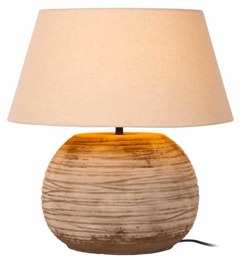 Lámpara de mesa Lucide DENISE en cerámica marrón y beige con pantalla de tela y diámetro de 55 cm