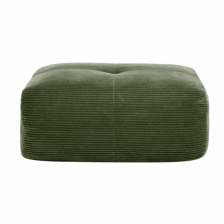 Puf cuadrado de pana verde Urban Meuble para salón o dormitorio