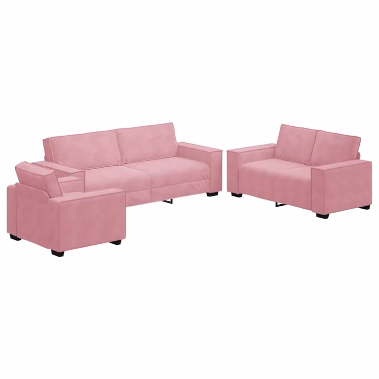 Juego de sofás de 3 piezas vidaXL en terciopelo rosa con diseño moderno en forma de L y cojines incluidos