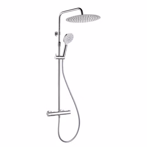 Columna de ducha termostática Essebagno con alcachofa de mano en acabado cromado y latón de 114 cm