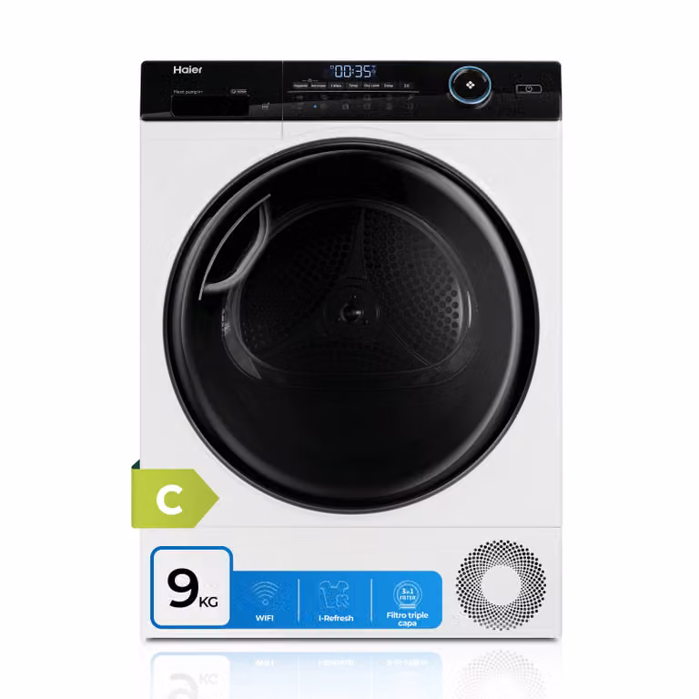 Secadora de bomba de calor Haier I-Pro Series 5 HD90-A3959S de 9 kg con WiFi y control por App en color blanco