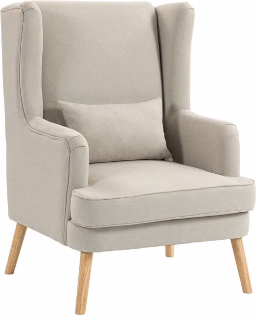 Sillón de acento moderno HOMCOM con acabado de lino, respaldo alto y cojín lumbar, color beige