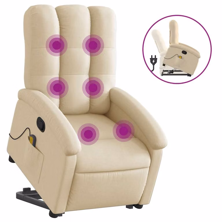 Silla de masaje reclinable vidaXL con reposabrazos en color beige y tapizado de tela