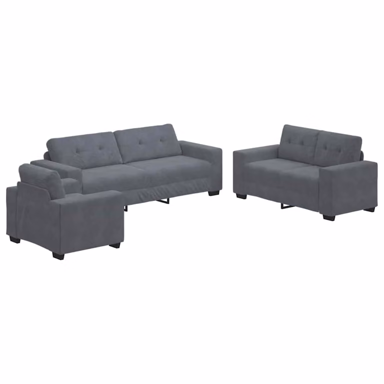 Juego de sofá de 3 piezas vidaXL en terciopelo gris con sillón y sofás para salón de estilo moderno