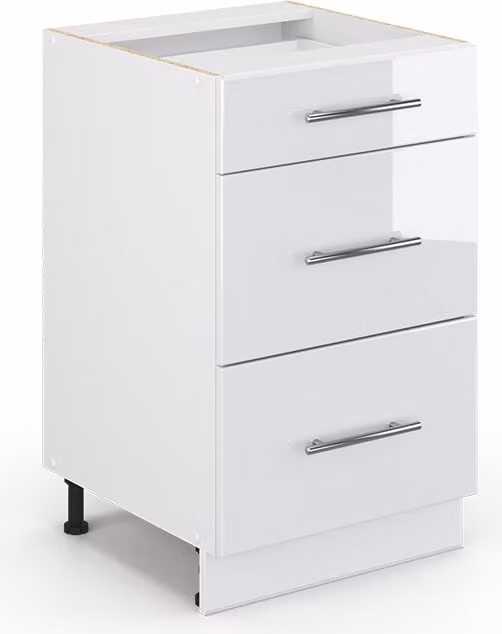 Mueble bajo de cocina Vicco Fame-Line blanco alto brillo con puertas y cajones y cierre suave An/P/Al: 50 x 51,6 x 82 cm
