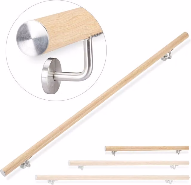 Pasamanos redondo de aluminio para escaleras de interior y exterior con efecto madera, Relaxdays, Longitud: 100 cm