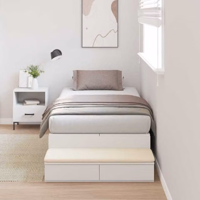 Cama con almacenamiento y cajones Maison Exclusive en madera de pino y MDF color blanco de 90x200 cm