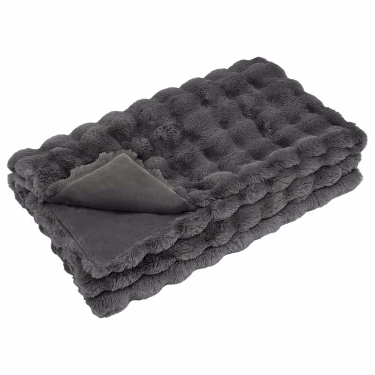 Manta antideslizante de pelo sintético de conejo vidaXL Olite Gris oscuro 240 x 240 cm
