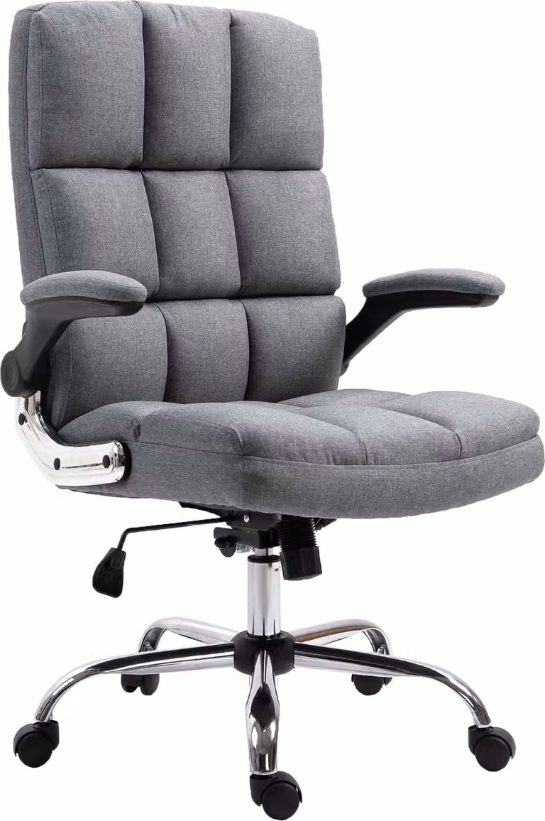 Silla de oficina ergonómica Mendler HWC-J21 giratoria con ajuste de altura y reposabrazos en tela gris