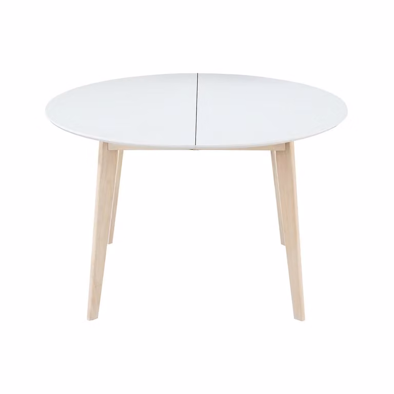 Miliboo Mesa de comedor extensible Leena de diseño redondo en blanco y madera