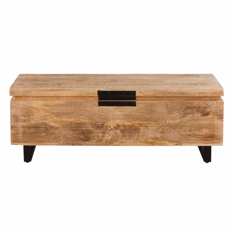 Baúl de madera de mango y acero de Maison du Monde en color marrón y acabado mate