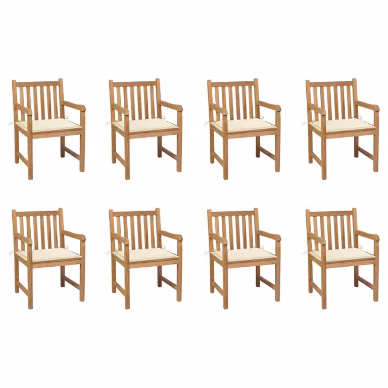 Set de 8 sillas de jardín Syfax de madera de teca con cojines beige y reposabrazos